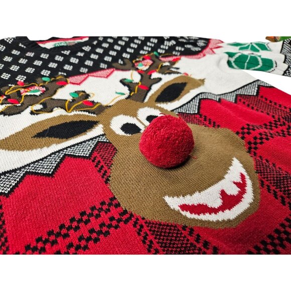Rudolph Reindeer Pom Pom Nose Pooping Pepermints Ugly Christmas Sweater Men’s L - Picture 4 of 9